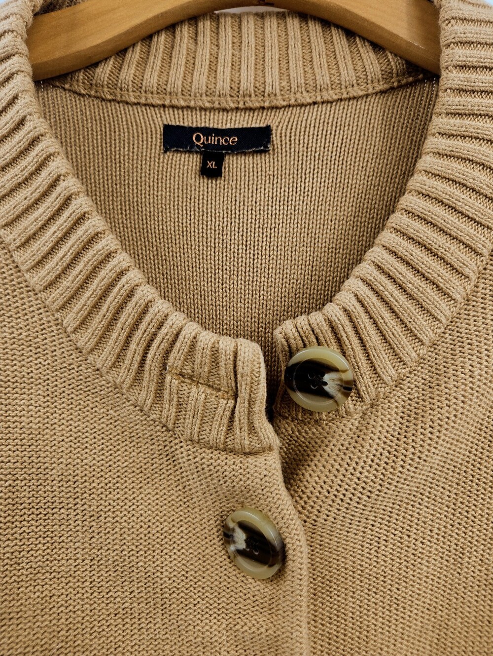 Quince Organic Cotton Cropped Cardigan Sweater Button Camel - Picture 4 of 12